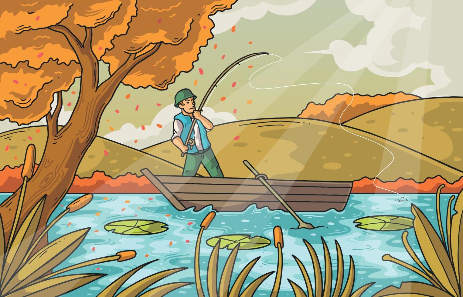 concept de pêche activité d'automne vecteur