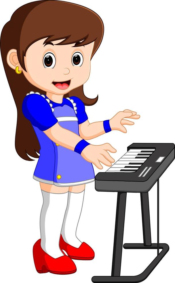 dessin animé mignon petite fille jouant du piano vecteur