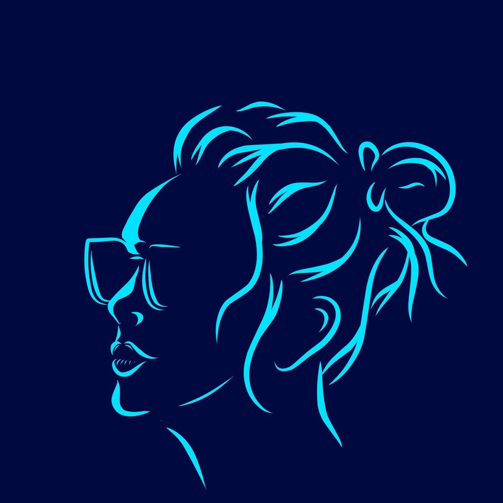 femme vecteur silhouette ligne pop art potrait logo design coloré avec un fond sombre. illustration vectorielle abstraite. fond noir isolé pour t-shirt, affiche, vêtements.