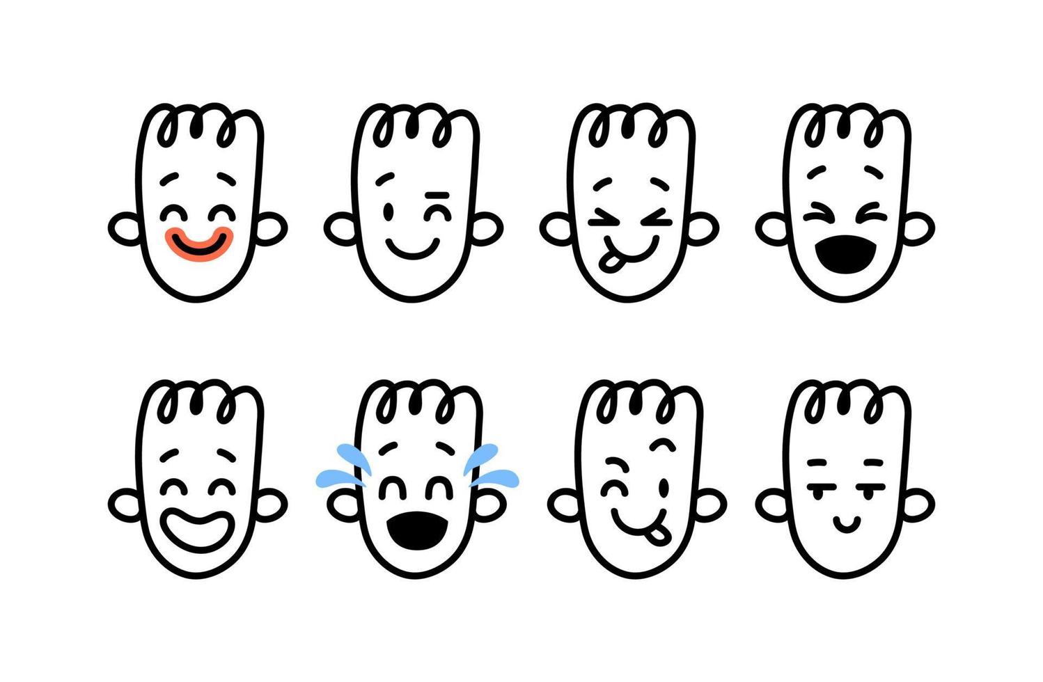 ensemble de vecteurs emoji. collection de visages de doodle dessinés à la main d'émotions joyeuses. noir sur l'illustration blanche d'avatars de personnes mignonnes isolés sur fond blanc. vecteur