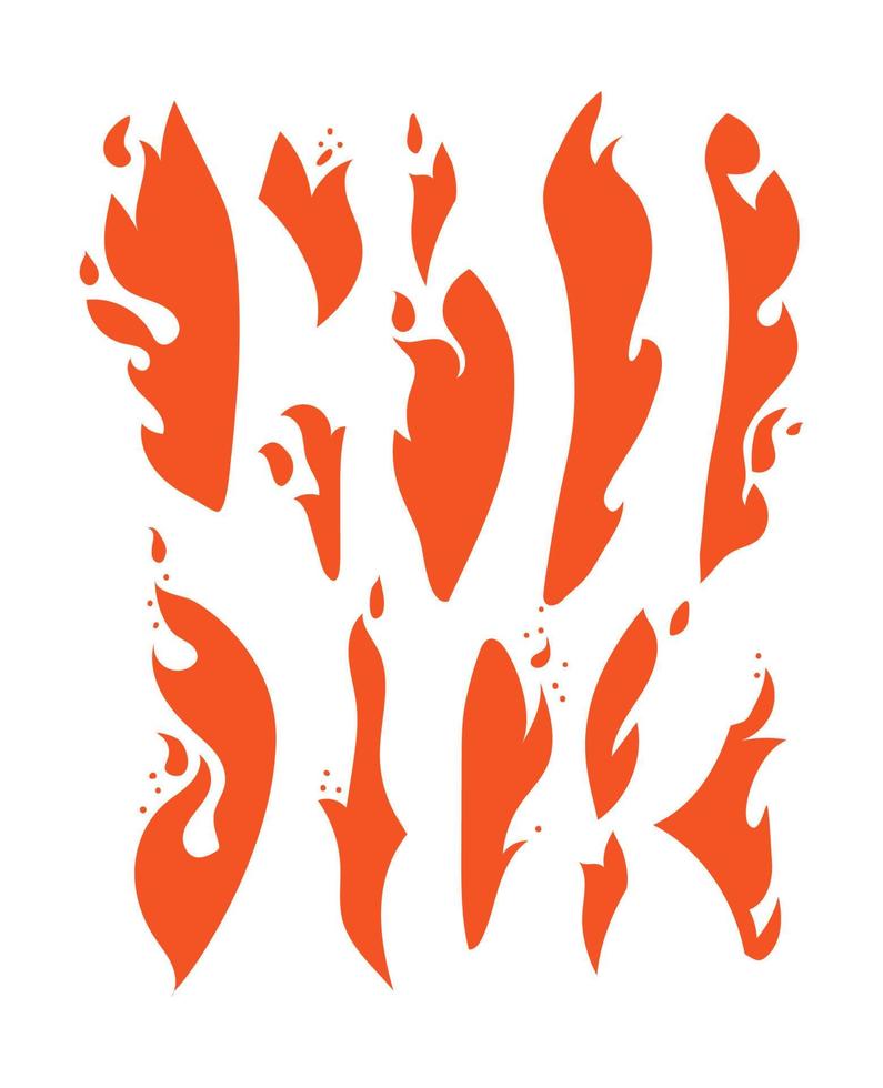 flammes rouges de différentes formes. ensemble de feux verticaux. collection d'illustrations vectorielles de divers éléments de feu isolés sur fond blanc. vecteur