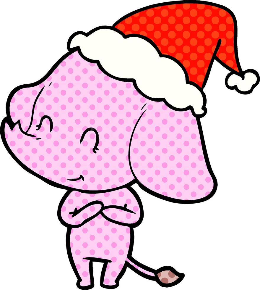 jolie illustration de style bande dessinée d'un éléphant portant un bonnet de noel vecteur