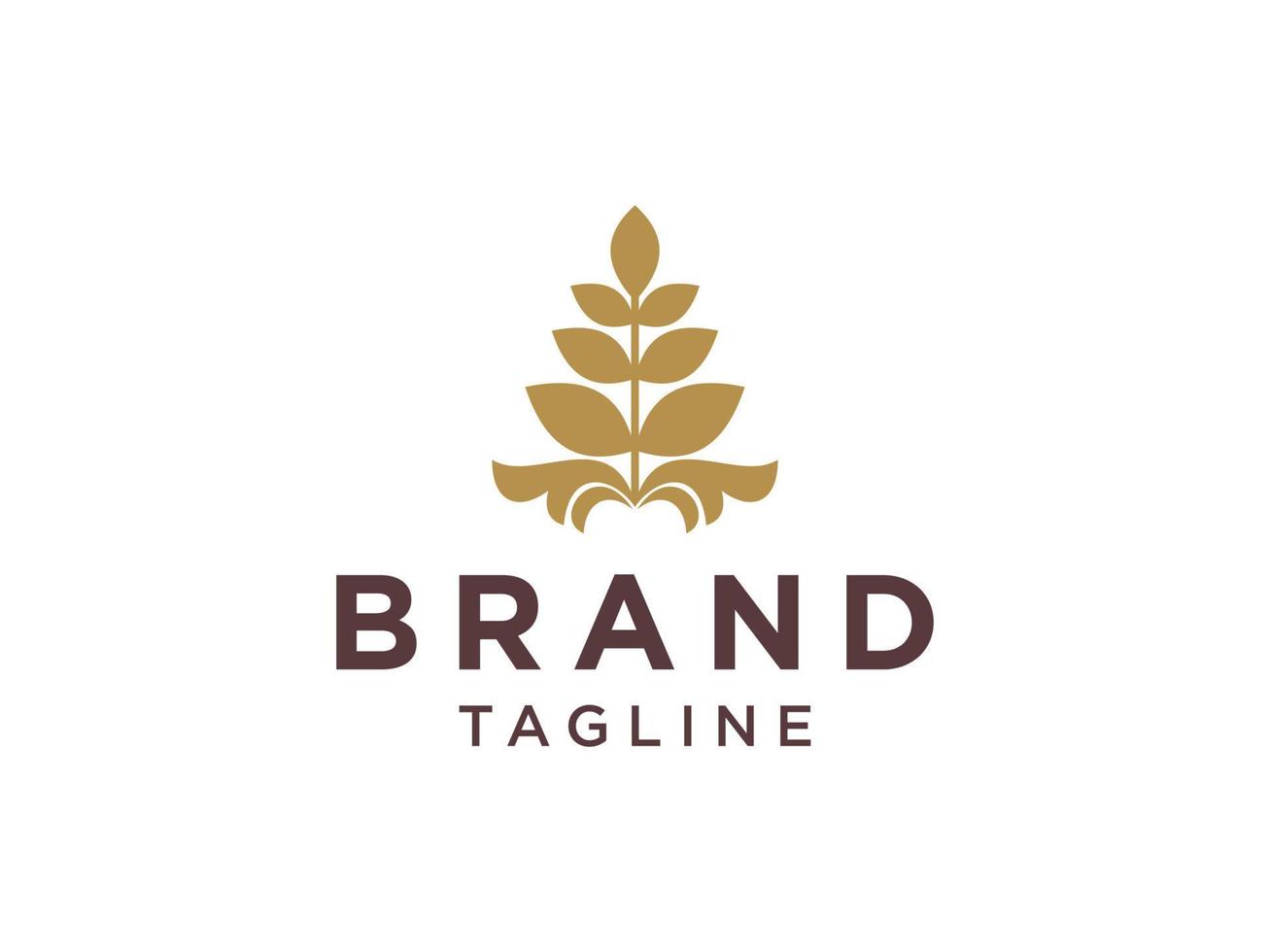 logo de la nature abstraite. arbre d'or avec des feuilles et des nuages style linéaire isolé sur fond blanc. utilisable pour les logos nature, cosmétiques et beauté. élément de modèle de conception de logo vectoriel plat.