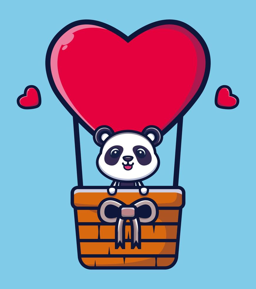 panda mignon volant avec illustration vectorielle de dessin animé de ballon d'amour vecteur