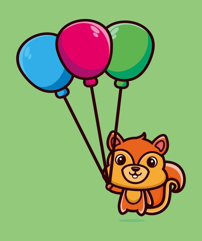 écureuil mignon flottant avec illustration vectorielle de ballon dessin animé vecteur