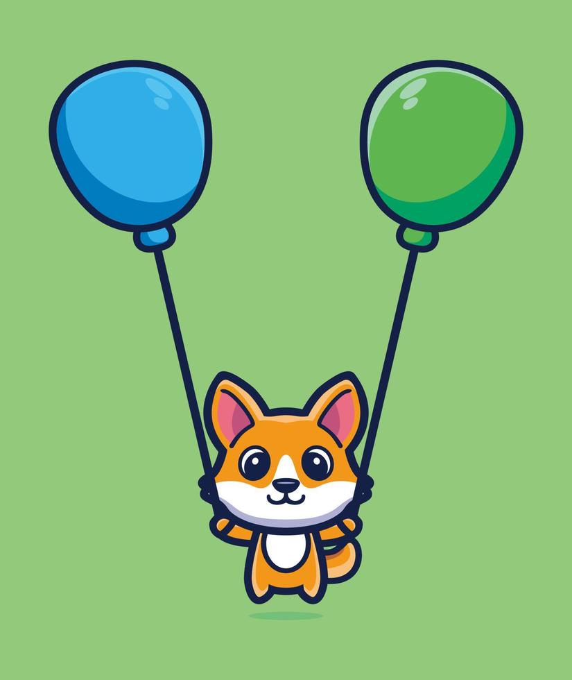 renard mignon flottant avec illustration vectorielle de dessin animé ballon vecteur