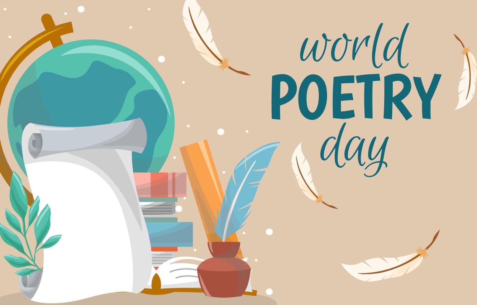 journée mondiale de la poésie fond d'élément dessiné à la main vecteur
