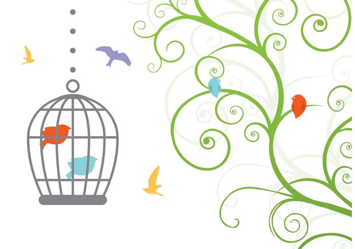 Swirly Vintage Bird Cage Vector