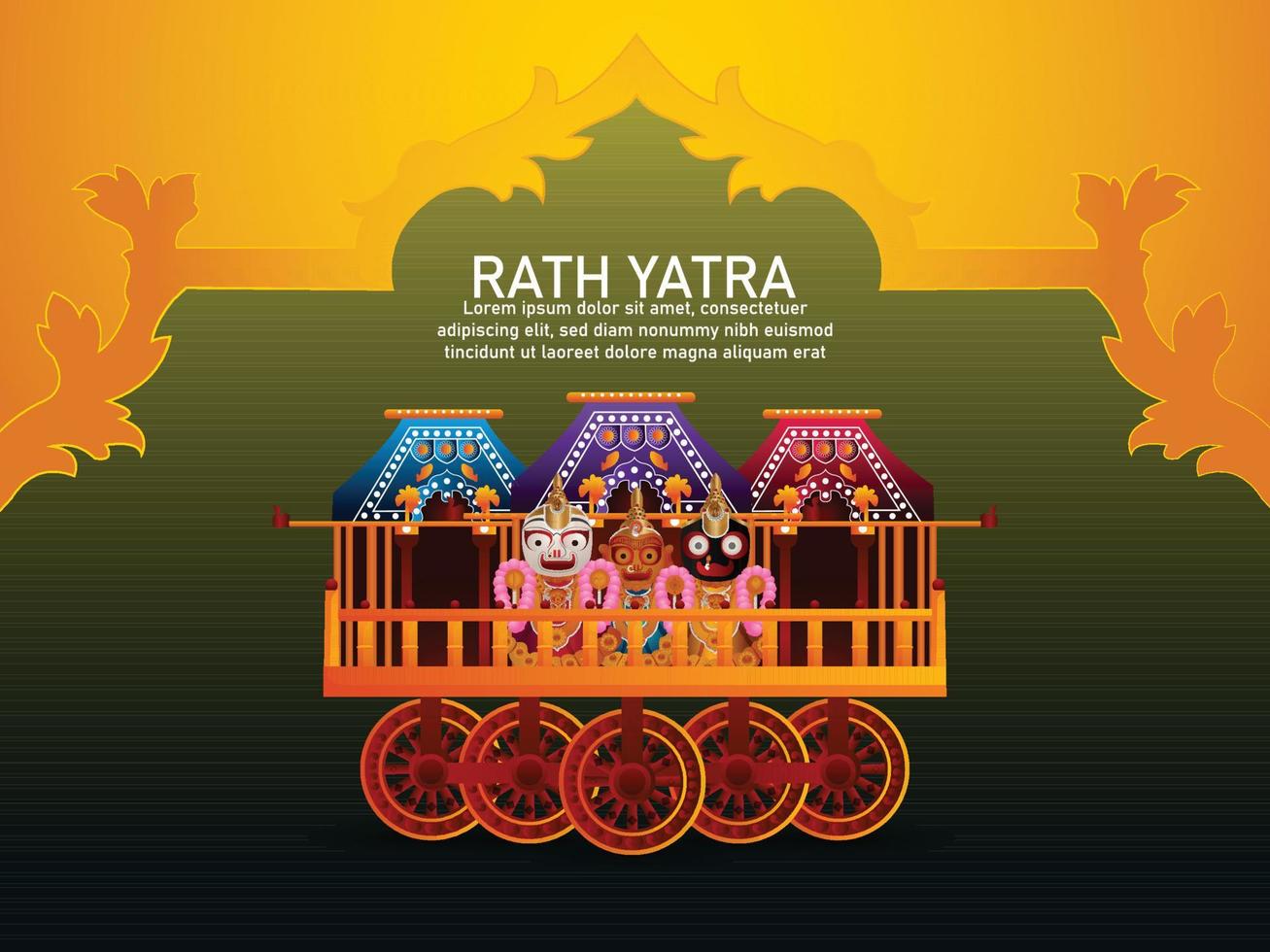 fête indienne happy rath yatra célébration avec lord jagannath balabhadra et subhadra illustration vecteur