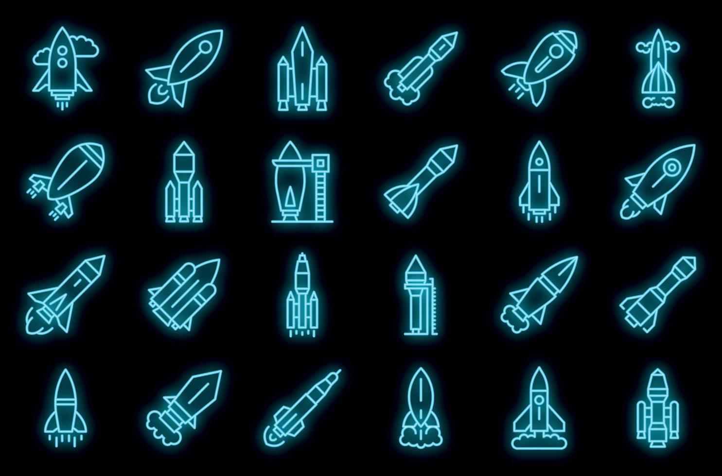 icônes de lancement de vaisseau spatial définies vecteur néon