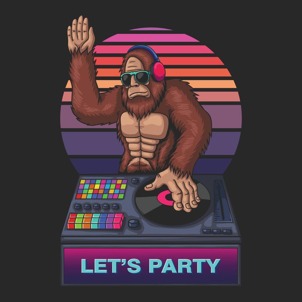 illustration vectorielle de bigfoot cool play dj vecteur