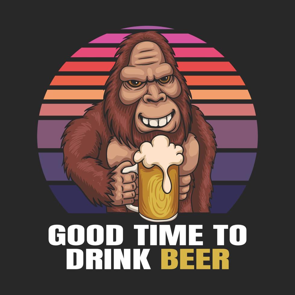 bigfoot sourire boire de la bière illustration vectorielle vecteur