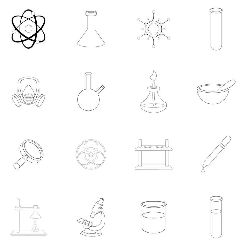 contour de jeu d'icônes de laboratoire chimique vecteur