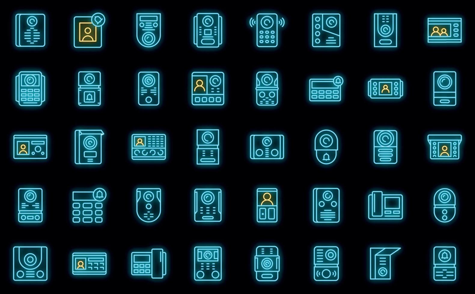 les icônes d'interphone vidéo définissent le vecteur de contour. porte téléphone vecteur néon