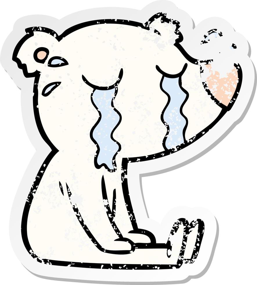 autocollant en détresse d'un dessin animé pleurant un ours polaire assis vecteur