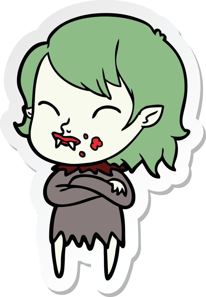 autocollant d'une fille vampire de dessin animé avec du sang sur la joue vecteur