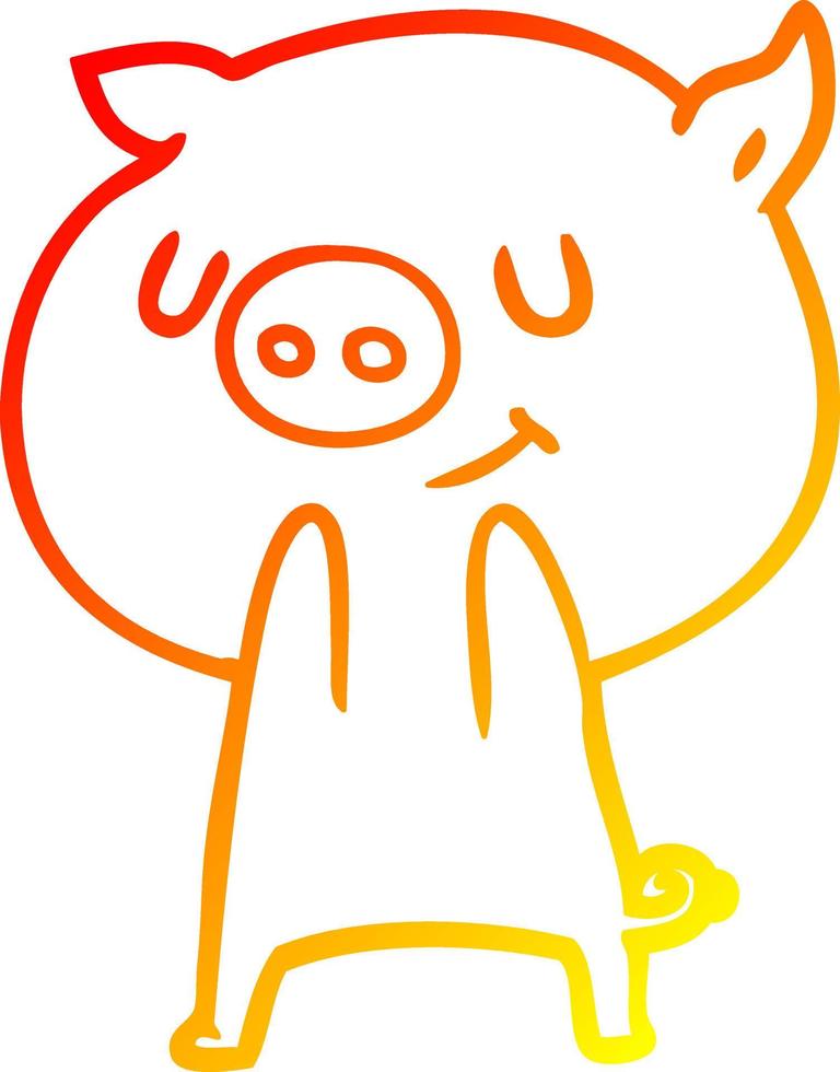 ligne de gradient chaud dessinant un cochon de dessin animé heureux vecteur