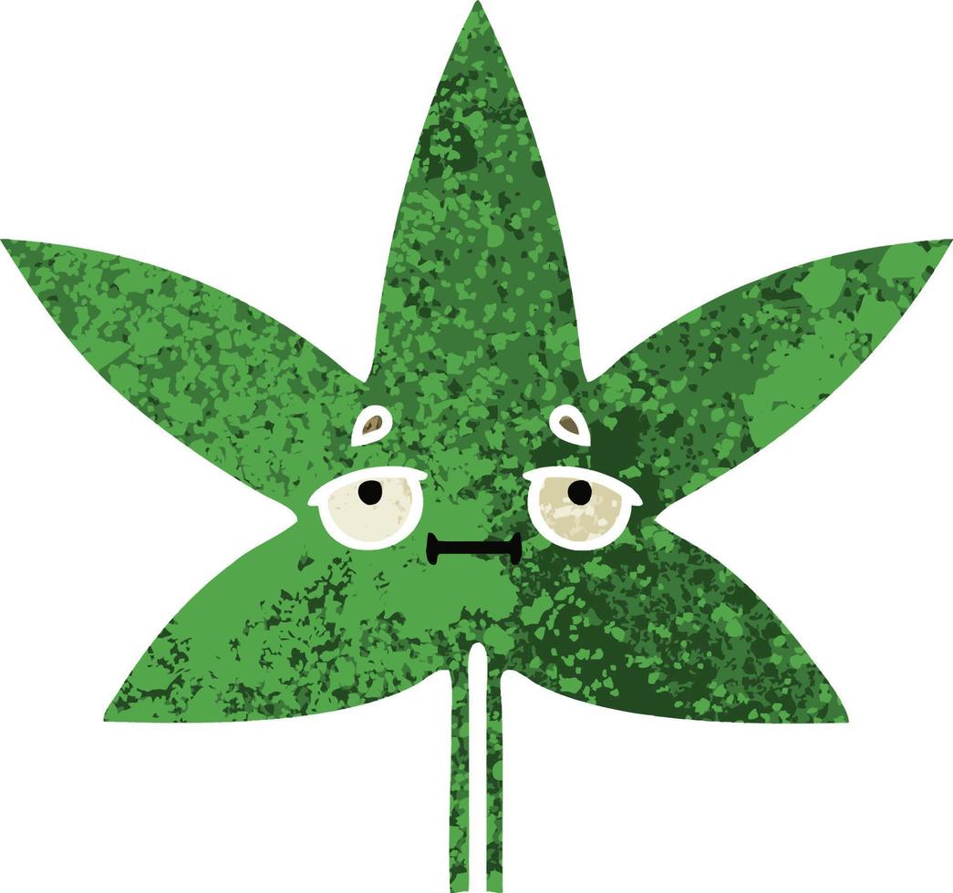 feuille de marijuana de dessin animé de style illustration rétro vecteur