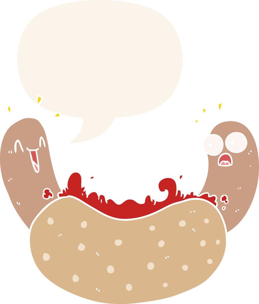 dessin animé hot-dog et bulle de dialogue dans un style rétro vecteur