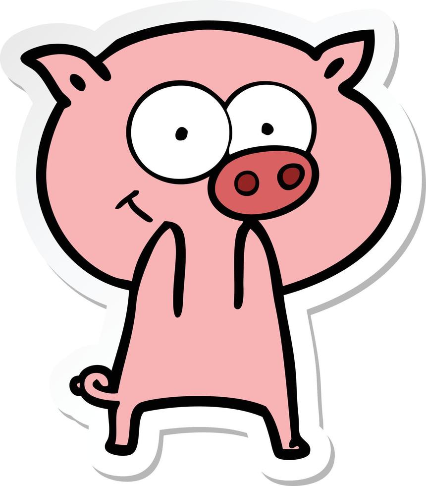 autocollant d'un dessin animé cochon joyeux vecteur