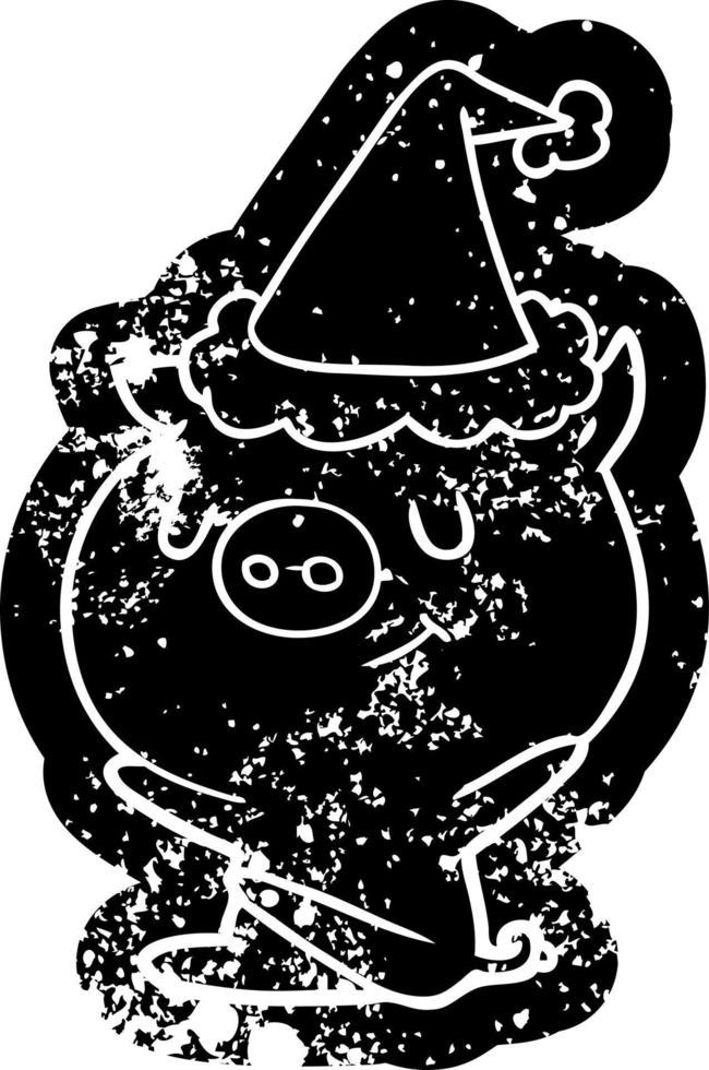 heureux, dessin animé, affligé, icône, de, a, cochon, porter, santa chapeau vecteur