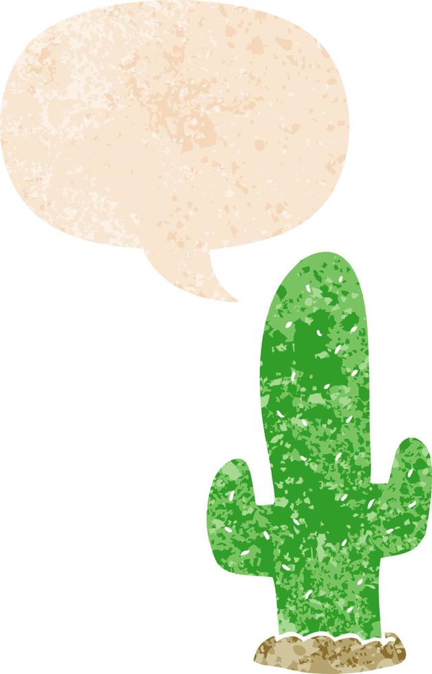 cactus de dessin animé et bulle de dialogue dans un style texturé rétro vecteur
