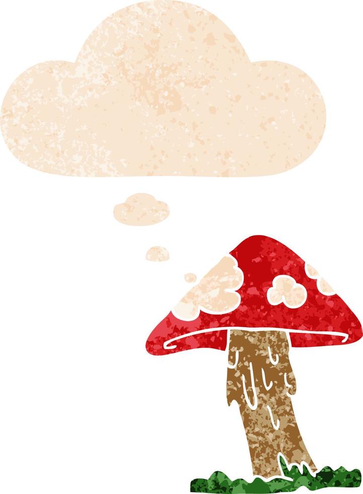 champignon de dessin animé et bulle de pensée dans un style texturé rétro vecteur