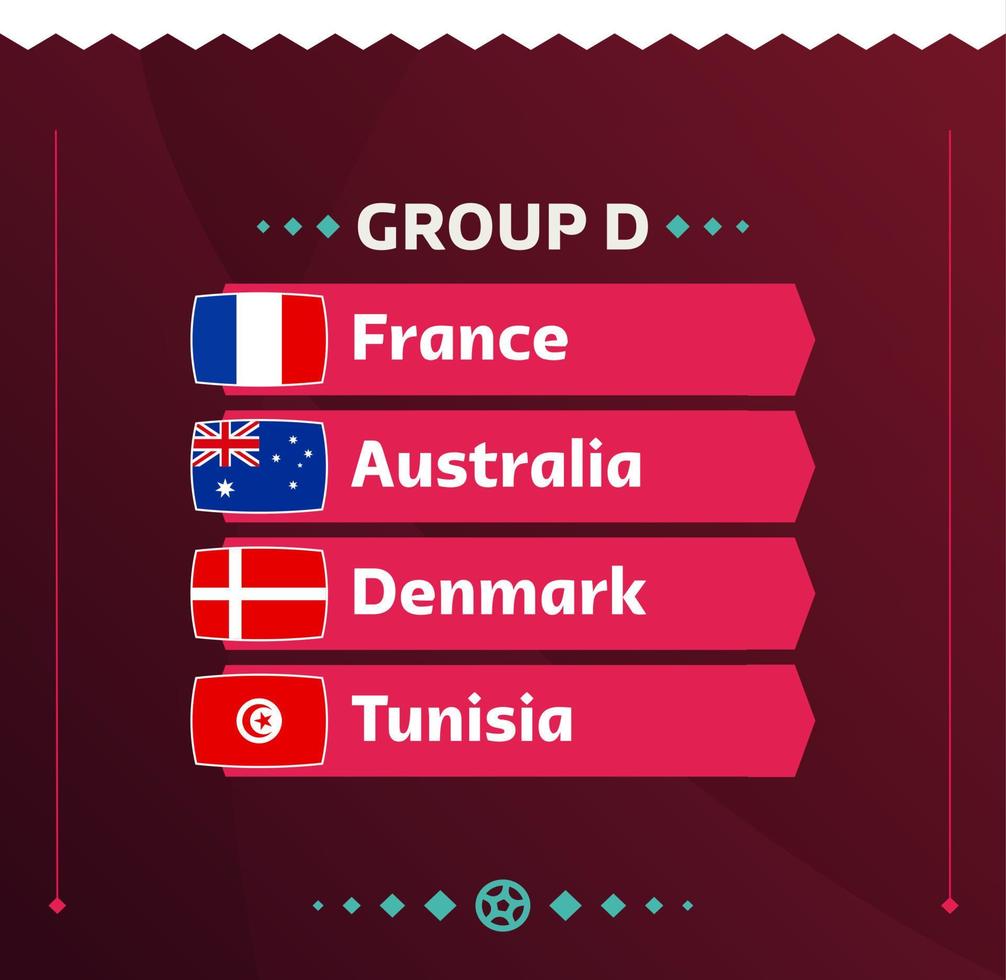 groupe mondial de football 2022 d. drapeaux des pays participant au championnat du monde 2022. illustration vectorielle vecteur