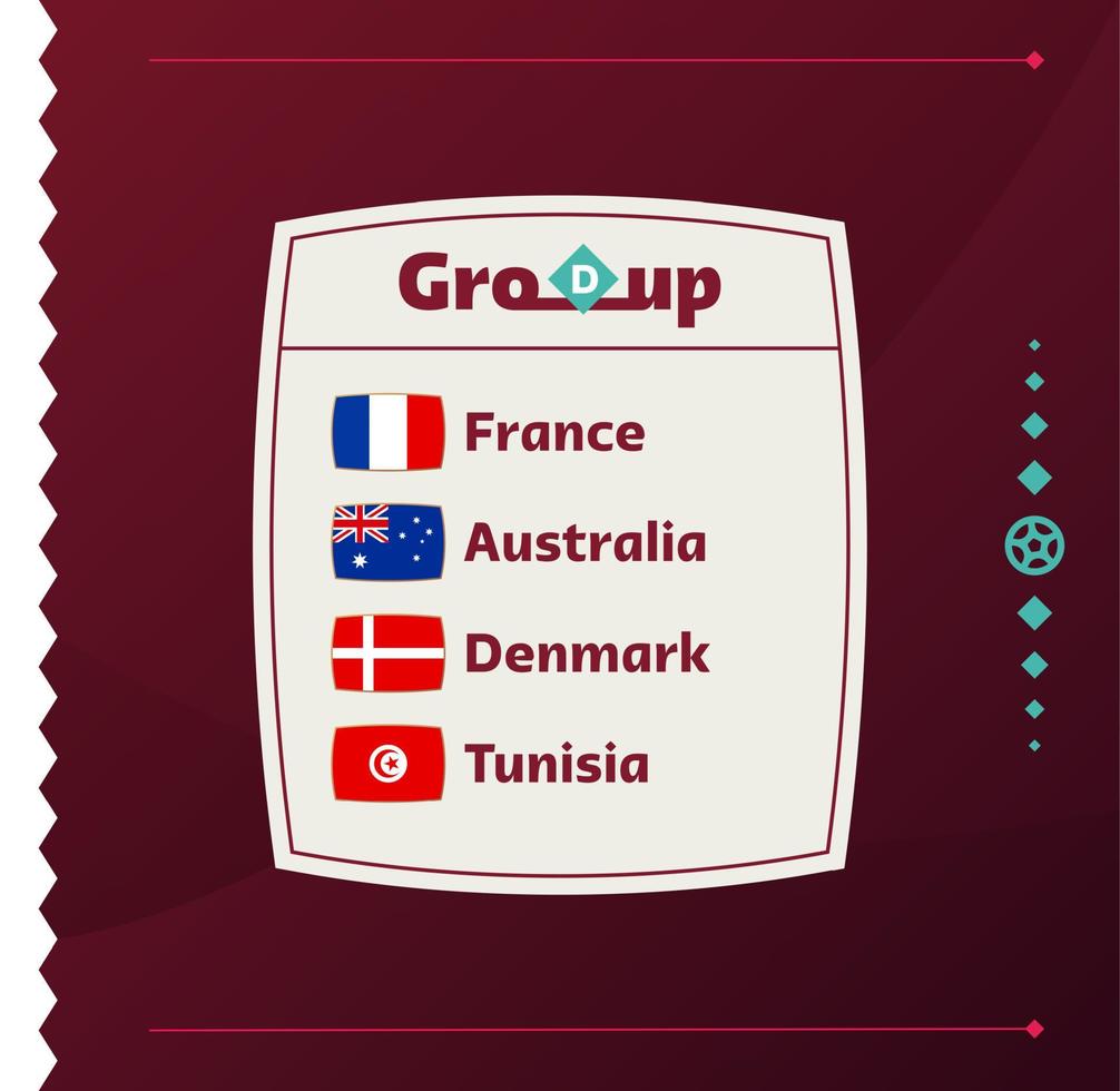 groupe mondial de football 2022 d. drapeaux des pays participant au championnat du monde 2022. illustration vectorielle vecteur