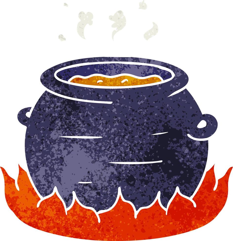 dessin animé rétro doodle d'un pot de ragoût vecteur