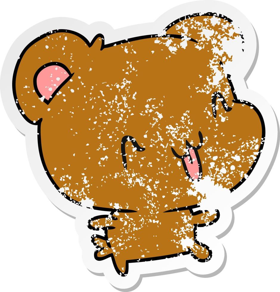 autocollant en détresse dessin animé kawaii mignon ours heureux vecteur