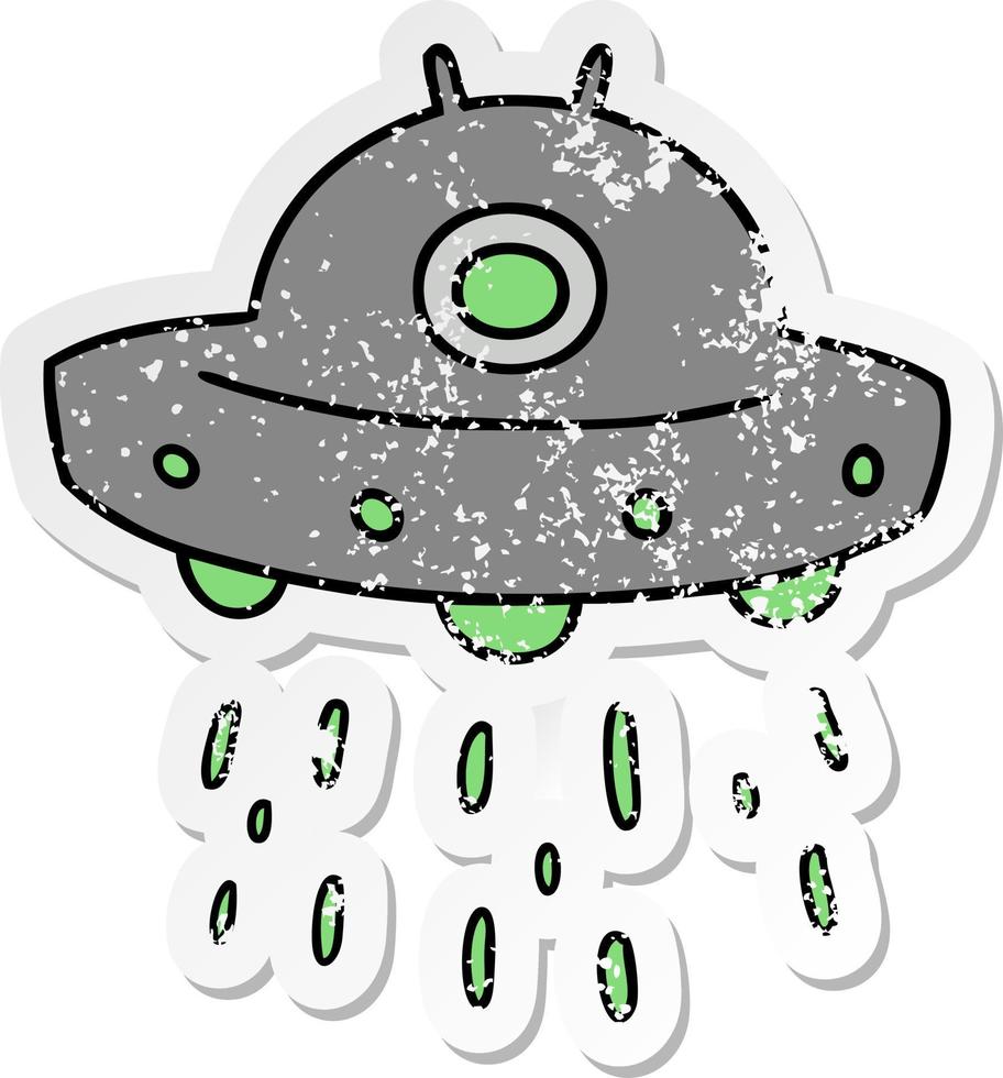 doodle dessin animé autocollant en détresse d'un vaisseau extraterrestre vecteur