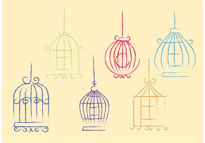 Cage d'oiseaux libre de vecteur Sketchy