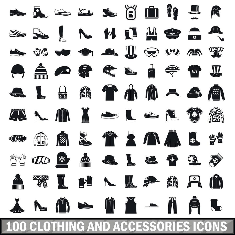 Ensemble de 100 icônes de vêtements et accessoires vecteur