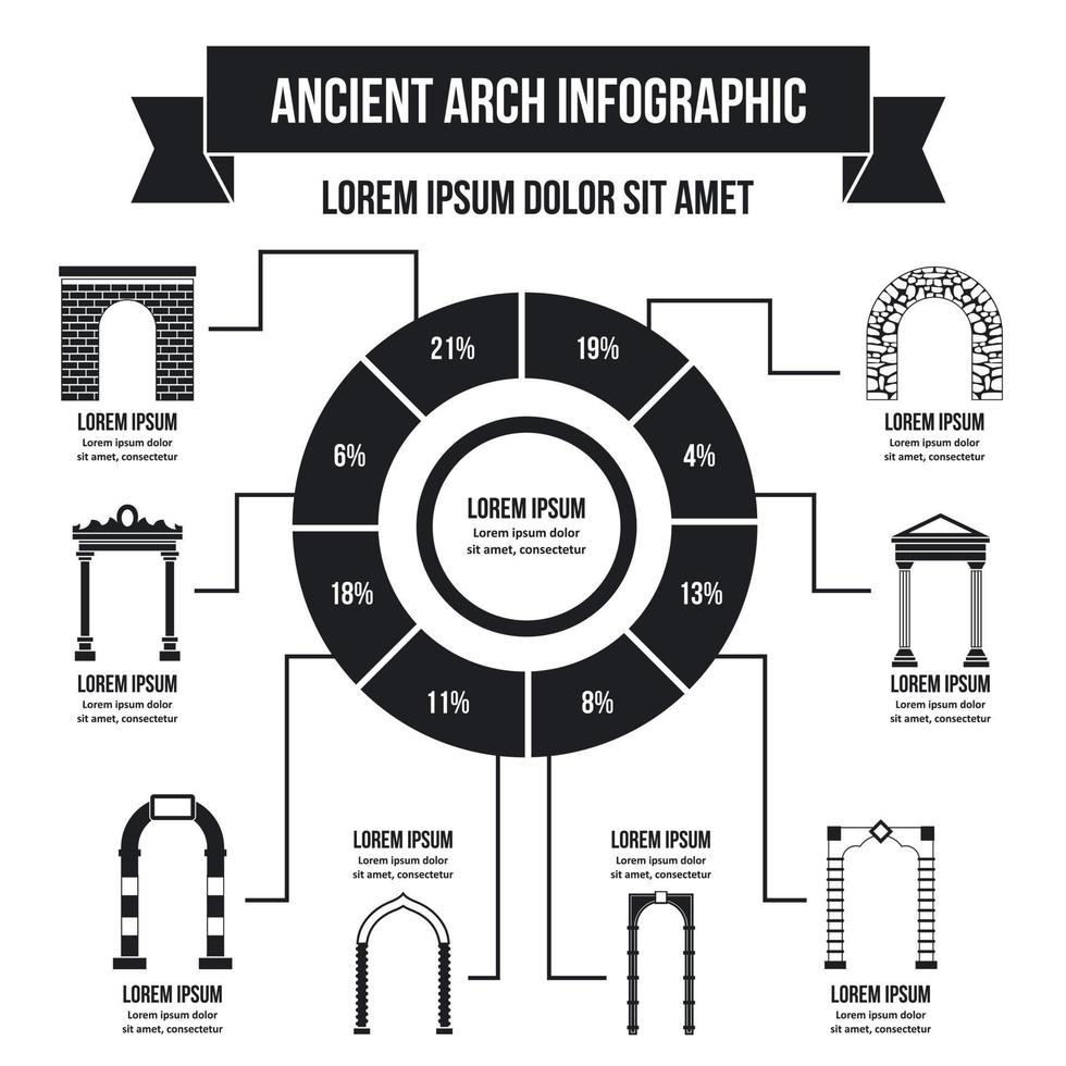 concept d'infographie d'arche ancienne, style simple vecteur