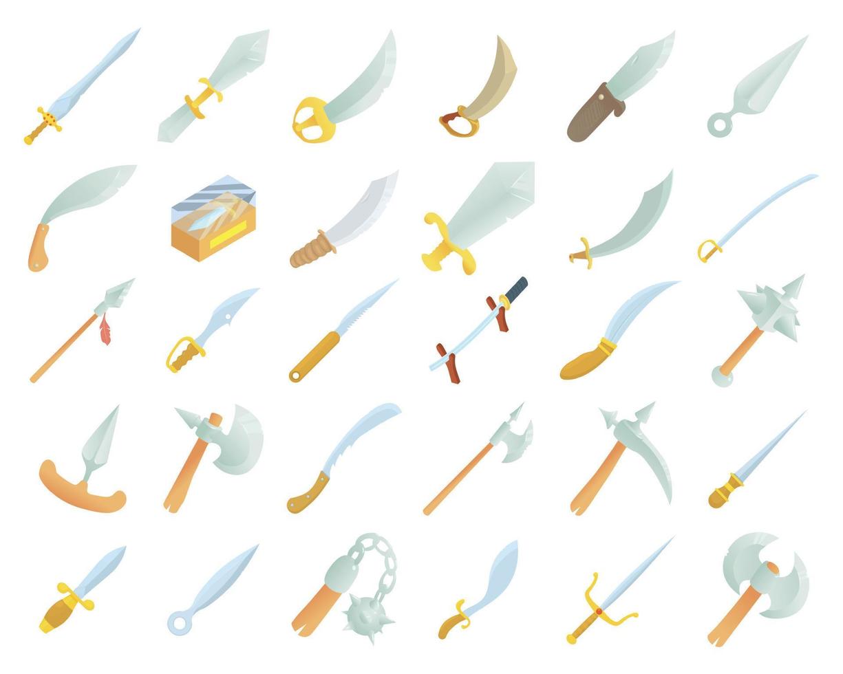 jeu d'icônes d'épée, style dessin animé vecteur
