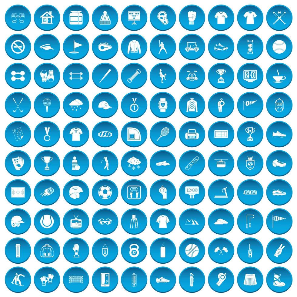 100 icônes de club de sport définies en bleu vecteur