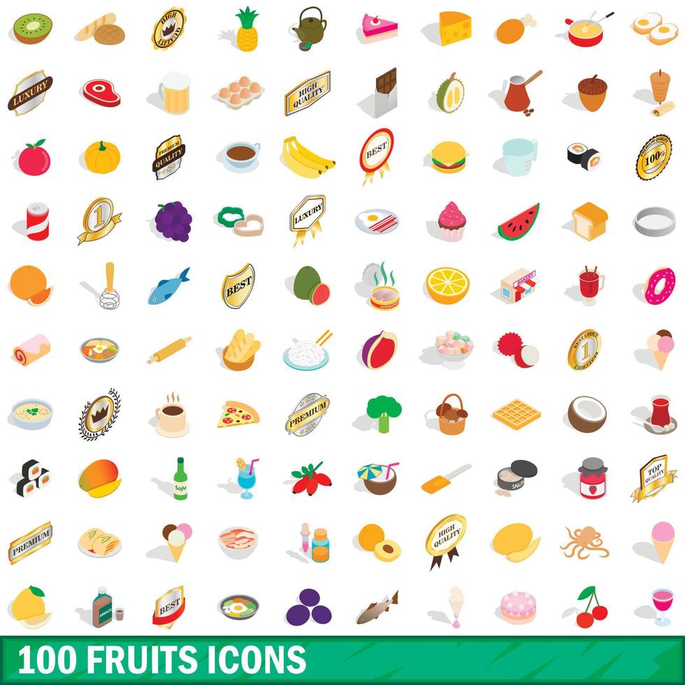 Ensemble d'icônes de 100 fruits, style 3d isométrique vecteur