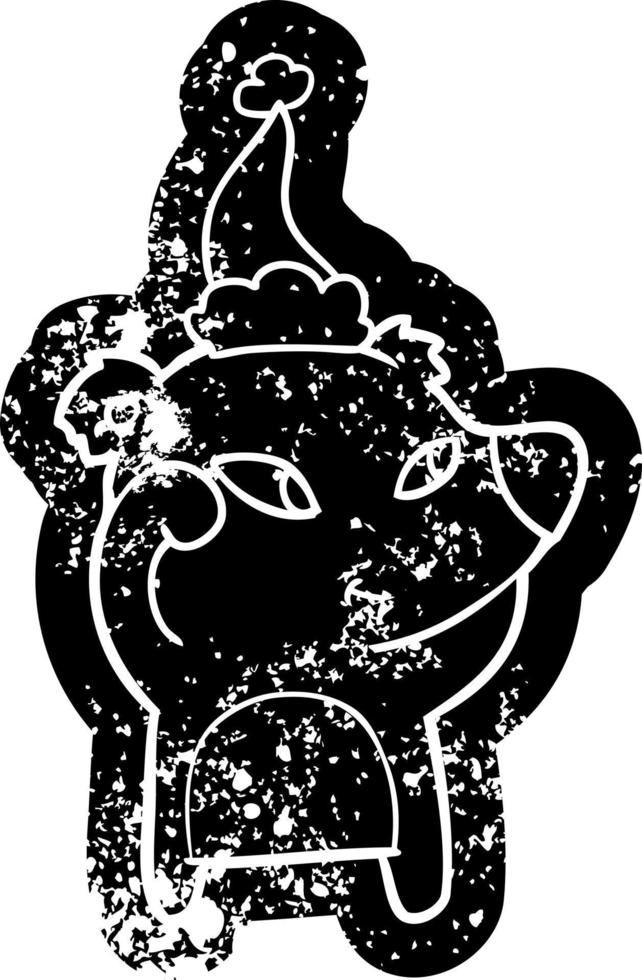 icône en détresse de dessin animé mignon d'un ours portant un bonnet de noel vecteur