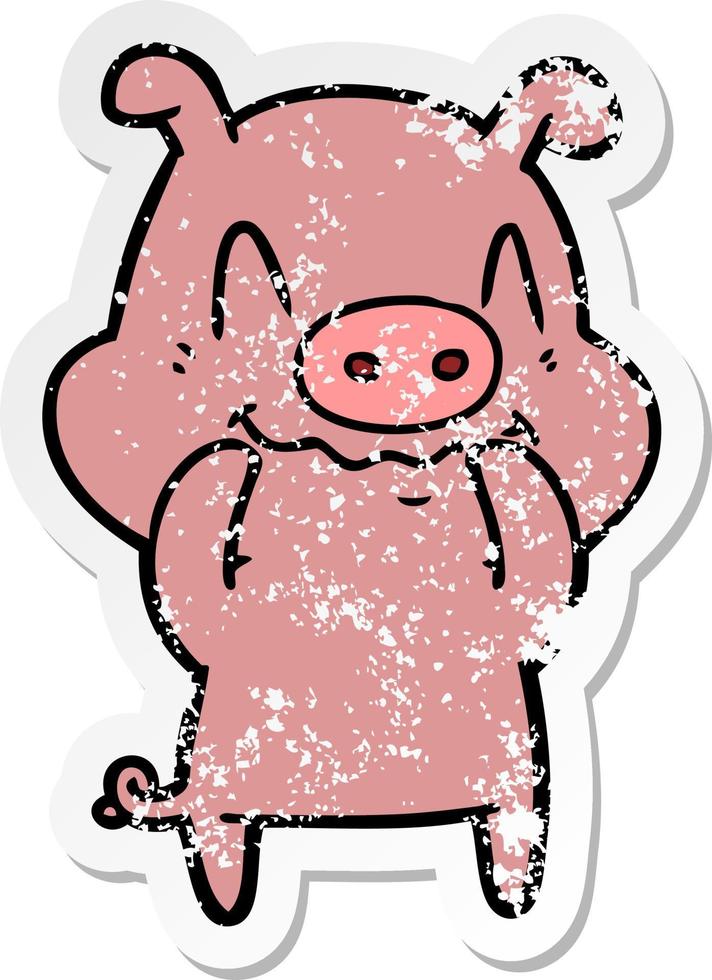 autocollant en détresse d'un cochon de dessin animé nerveux vecteur