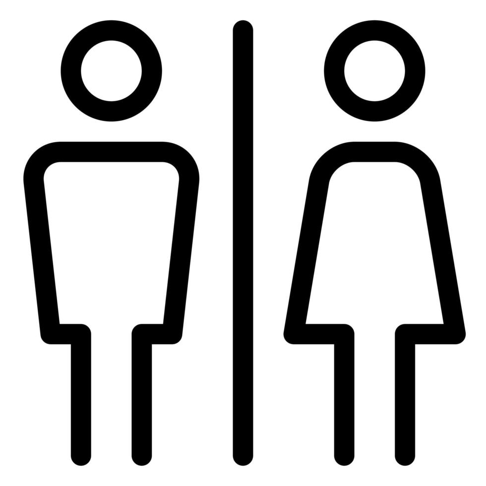 logo de signe de toilettes toilettes hommes femmes, avec tête de cercle et silhouette de corps, style de ligne audacieux vecteur