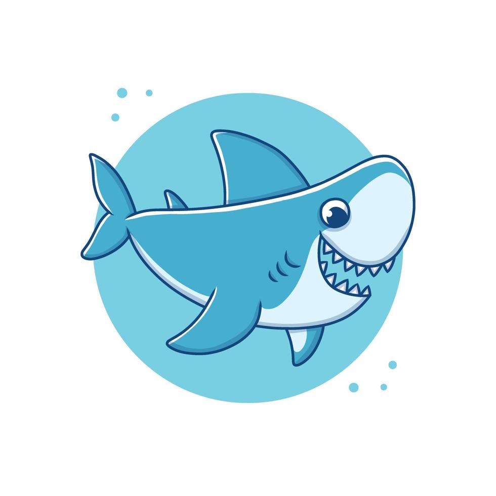 illustration vectorielle de dessin animé de requin. logo de mascotte d'autocollant de poisson. baleine bleue faune océan symbole icône élément de caractère vecteur