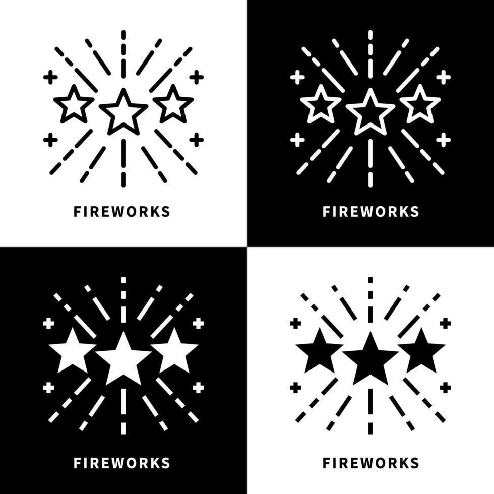 illustration de jeu d'icônes de feux d'artifice. pétards bonne année logo vecteur