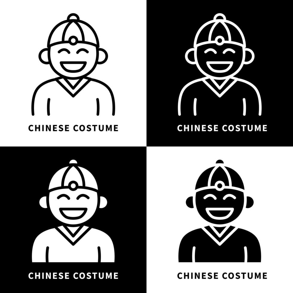illustration de jeu d'icônes de culture chinoise cheongsam. vecteur de logo de costume traditionnel de personnages masculins