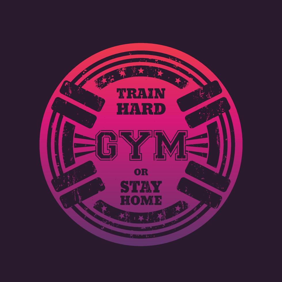 emblème de gym rond, logo, badge avec haltères vecteur