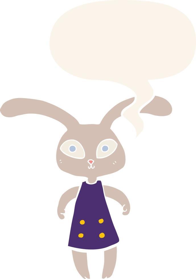 lapin de dessin animé mignon et bulle de dialogue dans un style rétro vecteur