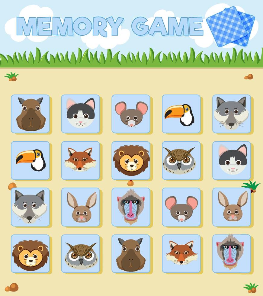 jeu de carte mémoire animaux vecteur