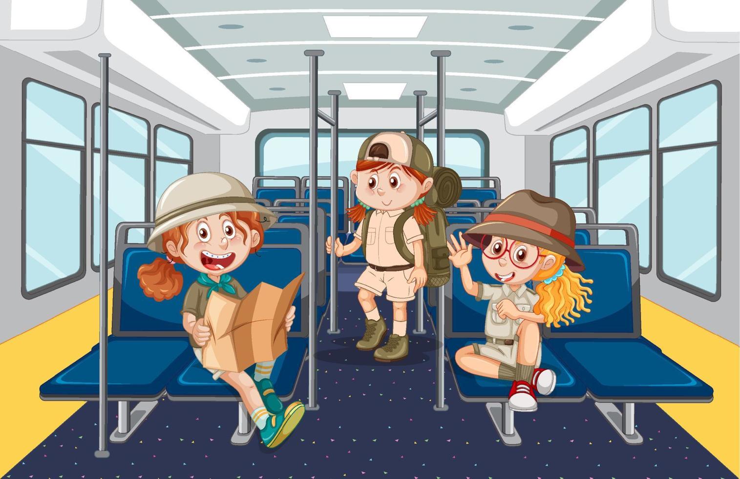 à l'intérieur du bus avec des gens cartoon vecteur