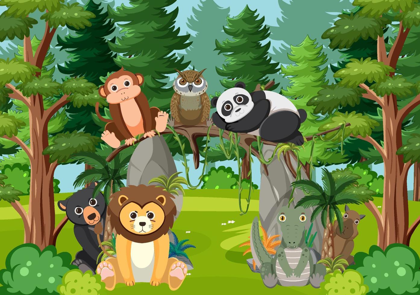 animaux sauvages dans la forêt vecteur