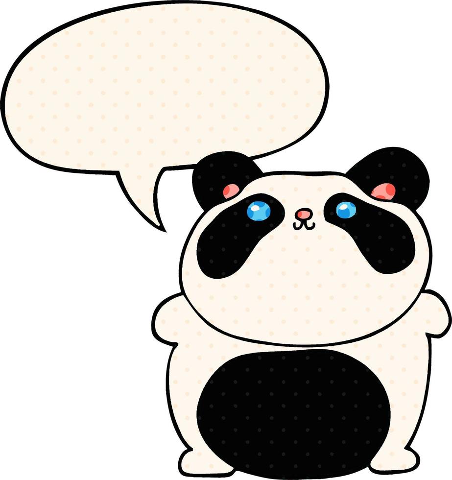 panda de dessin animé et bulle de dialogue dans le style de la bande dessinée vecteur